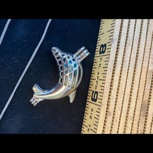 Silver Tone Dolphin Cage with Chain & Faux Pearls